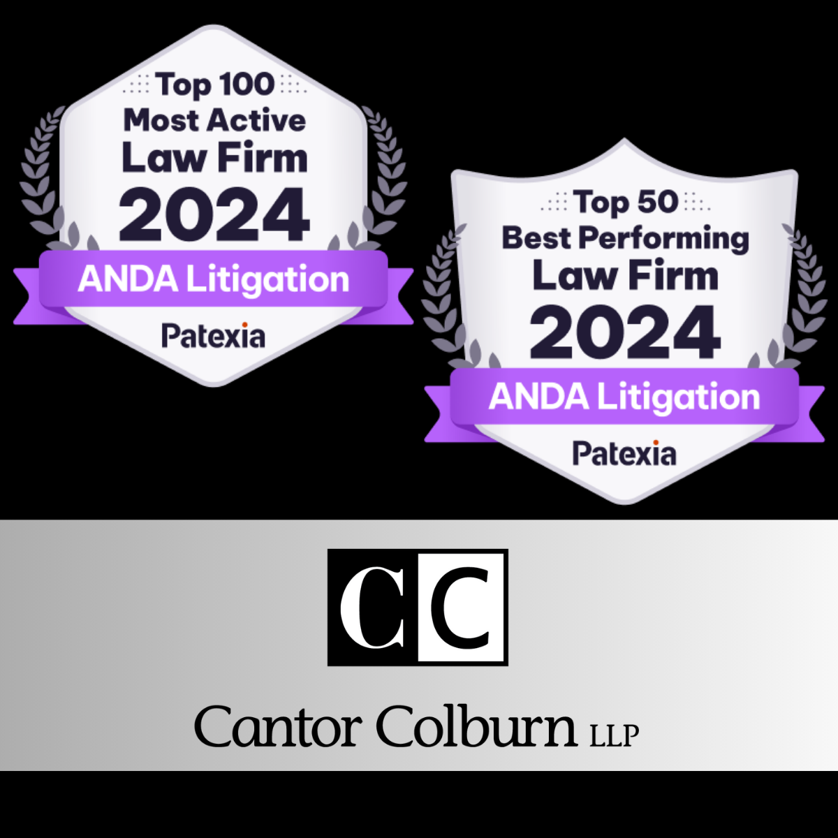 . Cantor Colburn is proud to announce it is ranked a Top 50 Best Performing Law Firm- Defendant and a Top 100 Most Active Law Firm-Defendant logos